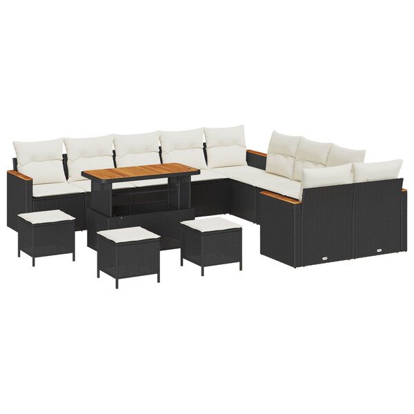 vidaXL Ensemble de canapé de jardin 14 Pièces Noir polyrotin