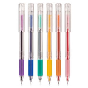 Boîte 6 Stylos gel avec bouchon soft grip pointe aiguille 0.5mm 6 couleurs DELI