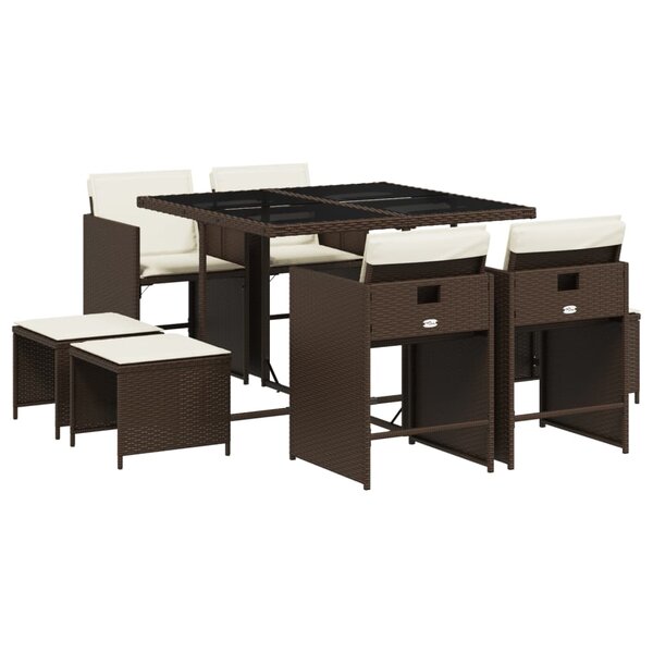 vidaXL Ensemble à manger de jardin et coussins 9 Pièces marron poly rotin