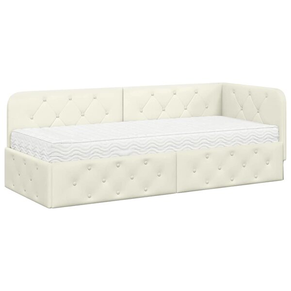 vidaXL Cadre de lit d'angle avec matelas Crème 80 x 200 cm Velours