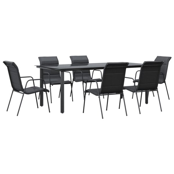 vidaXL Ensemble à manger de jardin 7 Pièces noir textilène et acier