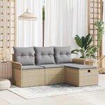 vidaXL Ensemble de canapé de jardin 4 Pièces Beige Poly rotin