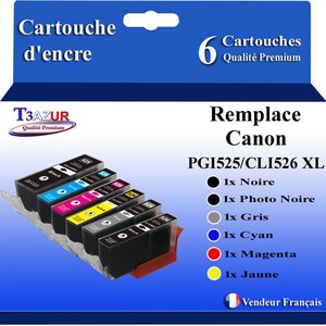 T3AZUR - 6x Cartouches compatibles avec Canon PGI525 CLI-526 XL pour Canon Pixma iP3600 iP4600 iP4700 MP540 MP550 MP560