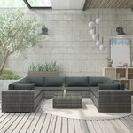 vidaXL Salon de jardin 9 Pièces avec coussins Résine tressée Gris