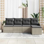 vidaXL Ensemble de canapé de jardin 5 Pièces Gris clair Poly rotin