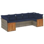 vidaXL Salon de jardin 7 Pièces avec coussins gris résine tressée