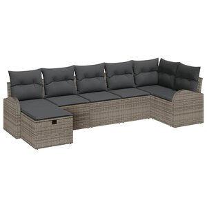 vidaXL Ensemble de Canapés avec coussin 7 Pièces Gris polyrotin
