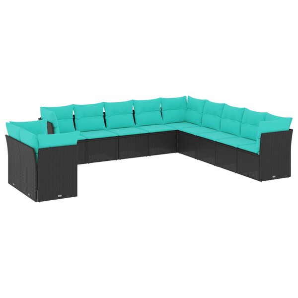 vidaXL Salon de jardin 11 Pièces avec coussins noir résine tressée