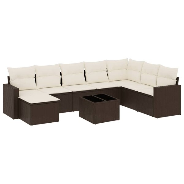 vidaXL Salon de jardin avec coussins 9 Pièces marron résine tressée
