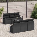 vidaXL Ensemble de canapé de jardin avec coussin 7 Pièces Noir polyrotin