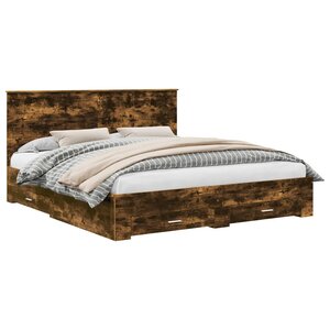 vidaXL Cadre de lit Chêne fumé 180 x 200 cm Bois d'ingénierie