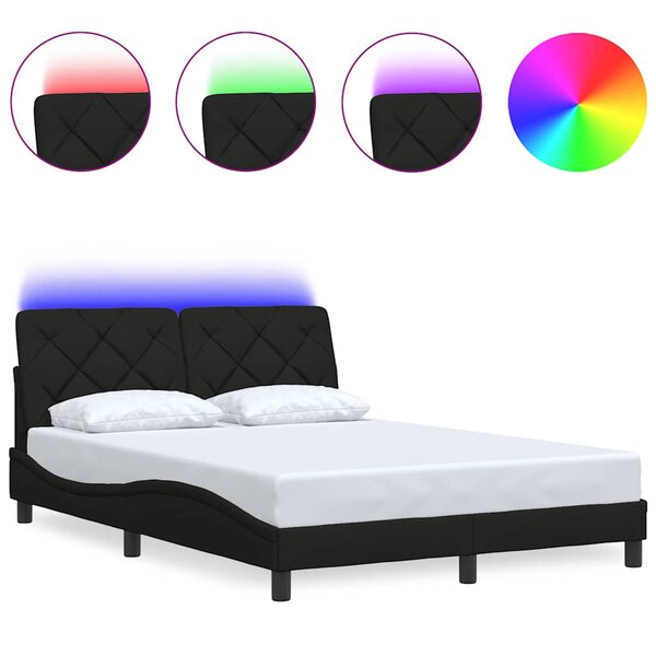 vidaXL Cadre de lit avec LED sans matelas noir 140x200 cm tissu