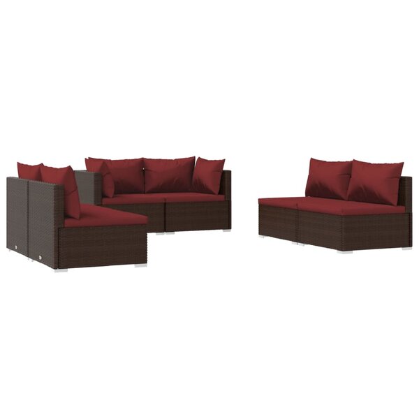 vidaXL Salon de jardin 6 Pièces avec coussins Résine tressée Marron