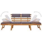 vidaXL Chaise longue avec coussin 2-en-1 190 cm Bois solide d'acacia