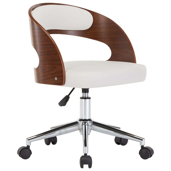 vidaXL Chaise pivotante de bureau Blanc Bois courbé et similicuir