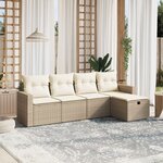 vidaXL Salon de jardin avec coussins 5 Pièces beige résine tressée