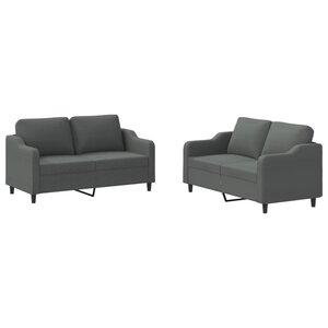 vidaXL Ensemble de canapés 2 Pièces avec coussins Gris foncé Tissu
