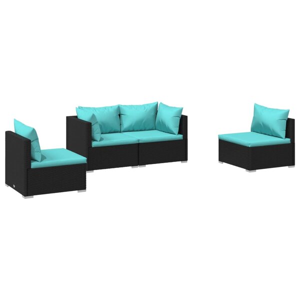 vidaXL Salon de jardin 4 Pièces avec coussins Résine tressée Noir