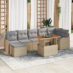 Ensemble de Canapés de Jardin 8 Pièces avec Coussins Beige Poly Rattan