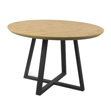 Table a manger ronde - Style contemporain - OLIVIA - L 120 x P 120 x H 76 cm - Décor chene et métal noir