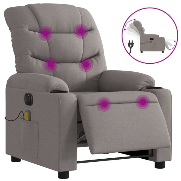 vidaXL Fauteuil de massage inclinable électrique Taupe Tissu