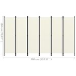 vidaXL Cloison de séparation 6 panneaux Blanc 300x180 cm