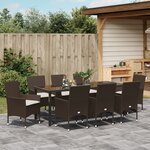 vidaXL Ensemble de salle à manger de jardin 9 pièces avec coussins en rotin poly marron
