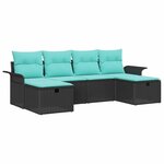 vidaXL Ensemble de canapé de jardin 6 Pièces Noir et turquoise polyrotin