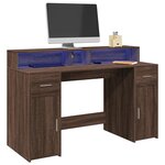 vidaXL Bureau et lumières LED chêne marron bois d'ingénierie