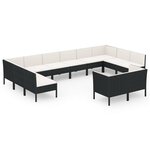 vidaXL Salon de jardin 12 Pièces avec coussins résine tressée noir