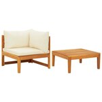 vidaXL Salon de jardin 2 Pièces avec coussins blanc crème Bois d'acacia
