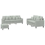 vidaXL Ensemble de canapés 3 Pièces avec coussins Gris clair Velours