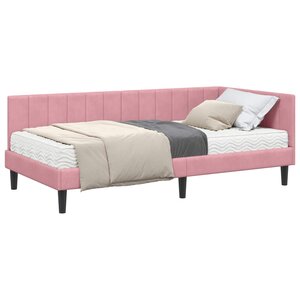 vidaXL Cadre de lit d'angle avec matelas 2 Pièces Gris Velours