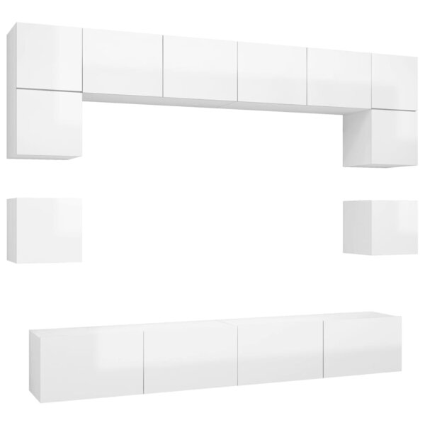 vidaXL Ensemble de meuble TV 8 Pièces Blanc brillant Bois d'ingénierie
