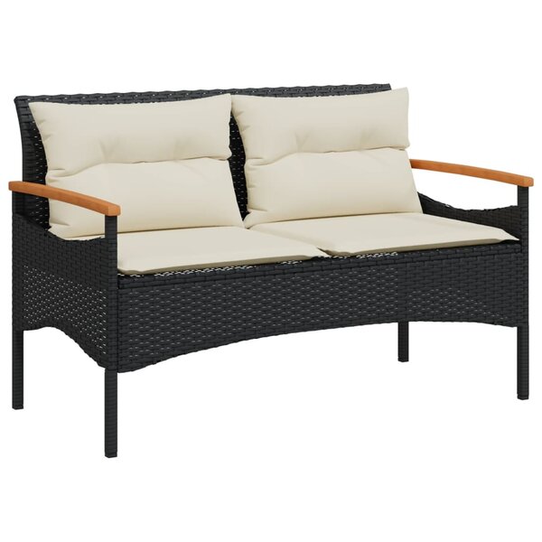 vidaXL Banc de jardin avec coussins 116x62 5x74 cm noir résine tressée