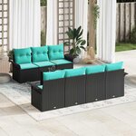 vidaXL Ensemble de canapé de jardin 8 Pièces Noir et turquoise