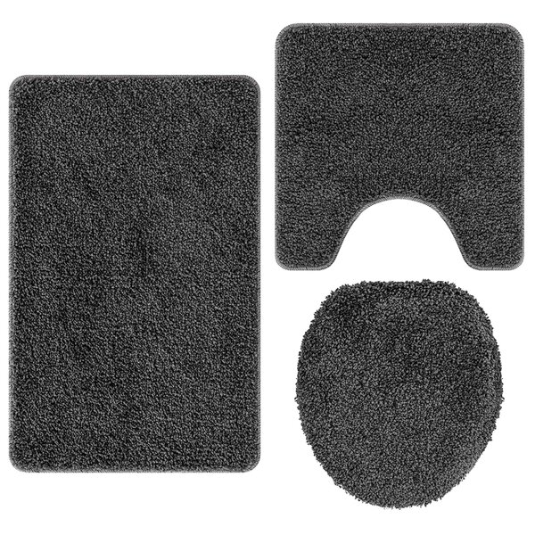 vidaXL Ensemble de tapis de bain antidérapants 3 Pièces Gris foncé PP
