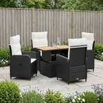 vidaXL Ensemble de repas extérieur 5 pc Noir et blanc crème