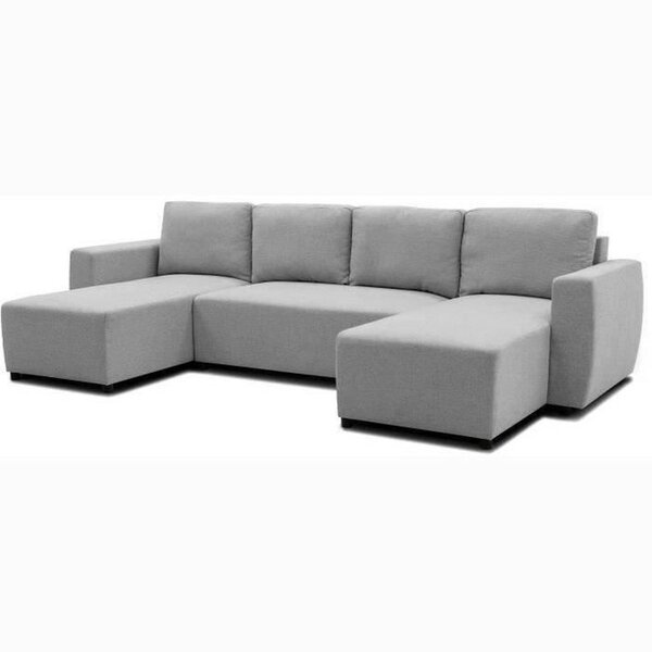Canapé d'angle convertible panoramique PHAREL5/6 places - souris - Coffre de rangement - 297 x 155 x 85 cm