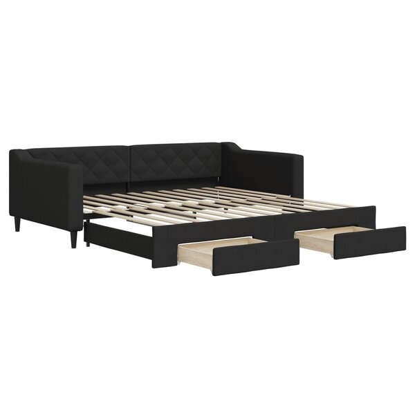 vidaXL Lit de jour avec gigogne et tiroirs sans matelas noir 100x200cm