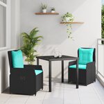 vidaXL Ensemble de Salle à Manger de Jardin de 3 Pièces Rattan Poly Noir