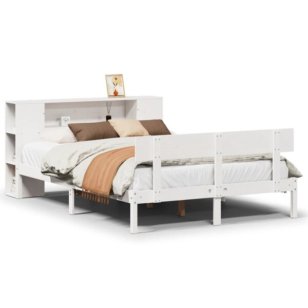 vidaXL Lit bibliothèque sans matelas blanc 150x200 cm bois pin massif