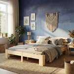 Lit en Bois 140x200 cm Naturel - Lit Double avec Matelas à ressorts - Massif