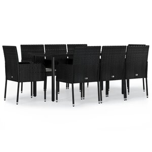 vidaXL Ensemble à manger jardin 9Pièces et coussins noir résine tressée