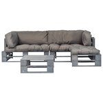 Salon de jardin meuble d'extérieur ensemble de mobilier 4 pièces palettes avec coussins gris bois 02_0016273