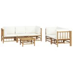 vidaXL Salon de jardin 6 Pièces avec coussins blanc crème bambou