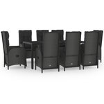 vidaXL Ensemble à manger jardin 9Pièces et coussins noir résine tressée