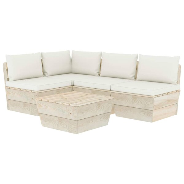 vidaXL Salon de jardin palette 5 Pièces avec coussins bois d'épicéa
