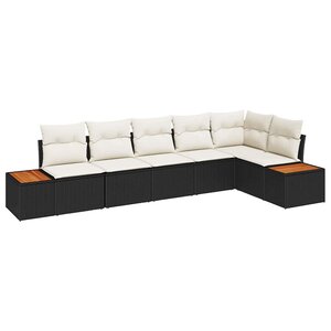 vidaXL Ensemble de canapé de jardin avec coussin 6 Pièces Noir Poly rotin