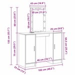 vidaXL Table de Toilette Gris 102 x 33 x 135 cm Bois d'ingénierie